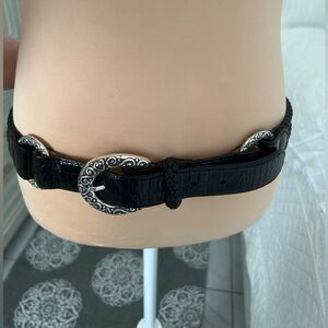 Brighton Textured Black Belt with Ornate Silver Buckle